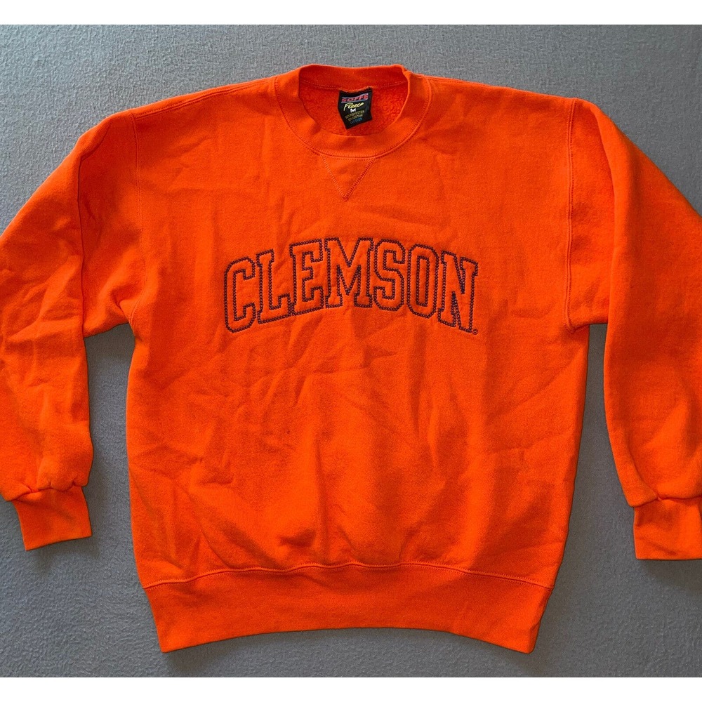 Vintage Orange Clemson University Tigers Sweatshirt Medium Football Embroideredโ